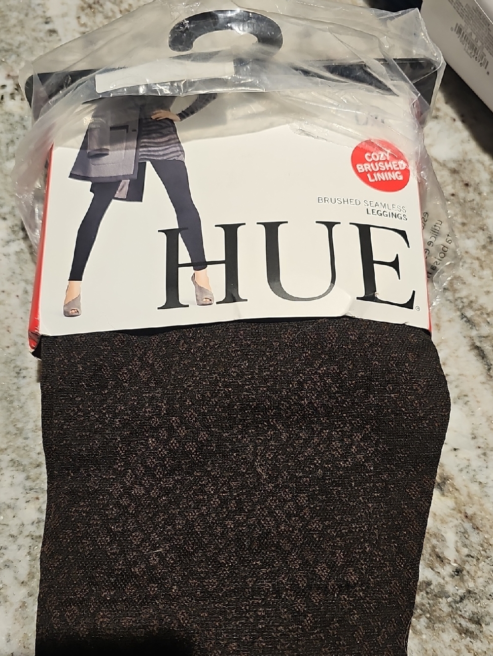 HUE Brushed Seamless Leggings in Dark Brown with Rust Speckle NWT in Size L/XL